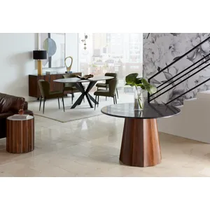 Palermo 18" Round Side Table with White Marble and Royal Brown Base