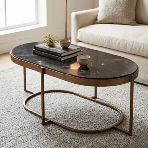 Reno 43" Coffee Table with Black Marble and Antique Brass Base