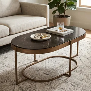 Reno 43" Coffee Table with Black Marble and Antique Brass Base