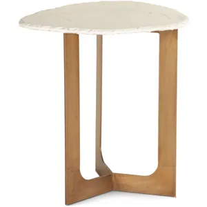 Reno 24" Side Table in White Marble and Antique Brass Base