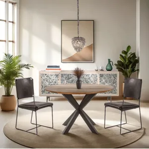 Rapallo 48" Round Dining Table in Natural Mango Wood and Iron