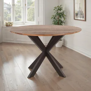 Rapallo 48" Round Dining Table in Natural Mango Wood and Iron