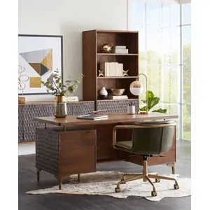 Portofino Swivel Office Chair in Emerald Green Leather and Antique Gold