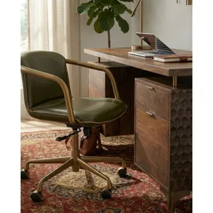 Portofino Swivel Office Chair in Emerald Green Leather and Antique Gold