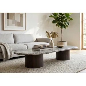 San Juan 75" Coffee Table in Royal Brown with Gray Travertine