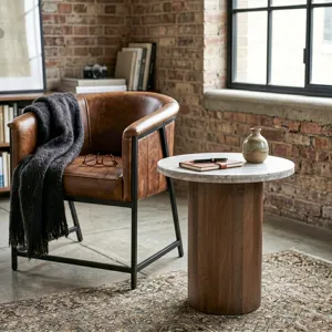 San Juan 20" Side Table in Royal Brown with Gray Travertine Top