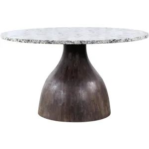 Solomon 54" Round Dining Table with Alaska White Marble and Blackwash Mango Base