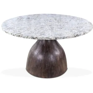 Solomon 54" Round Dining Table with Alaska White Marble and Blackwash Mango Base