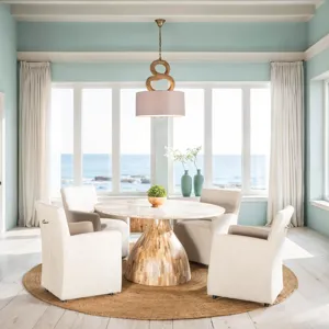 Solomon 54" Round Dining Table with Capri Beige Marble and Natural Mango Base