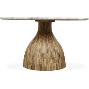 Solomon 54" Round Dining Table with Capri Beige Marble and Natural Mango Base