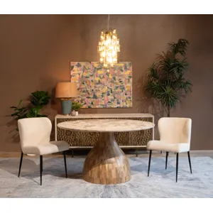 Solomon 54" Round Dining Table with Capri Beige Marble and Natural Mango Base