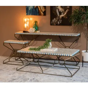 Taara 24" Side Table with Horn Inlay and Brass Base