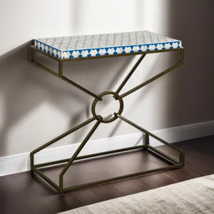 Taara 24" Side Table with Horn Inlay and Brass Base