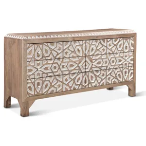 Tangiers 61" Six Drawer Dresser in Carved Natural White
