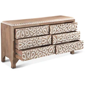 Tangiers 61" Six Drawer Dresser in Carved Natural White