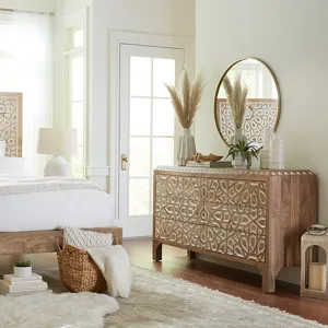 Tangiers 61" Six Drawer Dresser in Carved Natural White