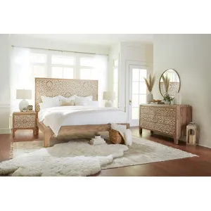 Tangiers Queen Bed in Carved Natural White