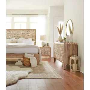 Tangiers Queen Bed in Carved Natural White