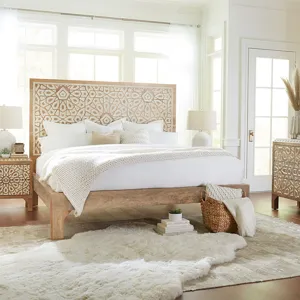 Tangiers King Bed in Carved Natural White