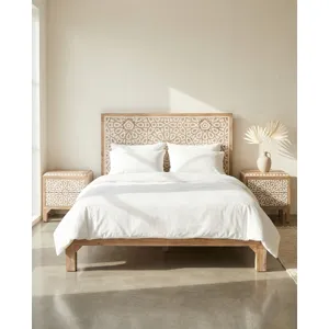 Tangiers Queen Bed in Carved Natural White