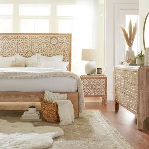 Tangiers Queen Bed in Carved Natural White