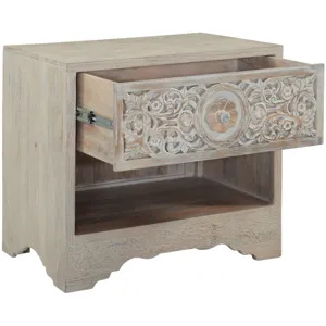 Taj 26" Nightstand with Plinth Base in Carved Heirloom White