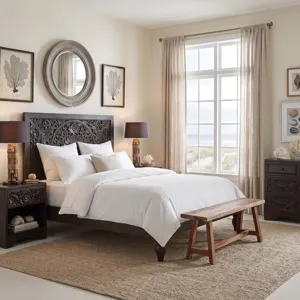 Taj King Bed in Hand Carved Vintage Brown