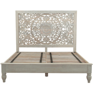 Taj Queen Bed in Hand Carved Heirloom White