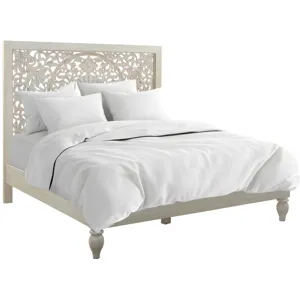 Taj Queen Bed in Hand Carved Heirloom White