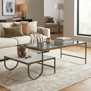 Venice 52" Nesting Coffee Table with Glass and Marble Top