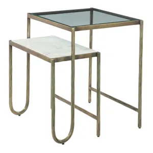 Venice 22" Nesting Side Table with Glass and Marble Top