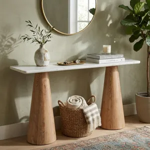 Vista 60" Console Table with White Travertine and Light Base