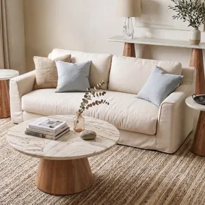 Vista 36" Coffee Table with White Travertine and Light Base