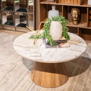 Vista 36" Coffee Table with White Travertine and Light Base