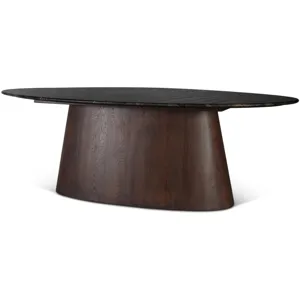 Vista 90" Oval Dining Table in Lava Marble with Dark Base