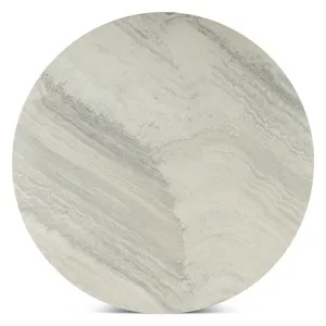 Vista 48" Round Dining Table with White Travertine and Light Mango Base