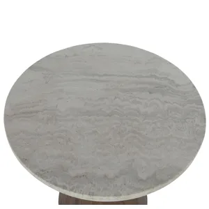 Vista 22" Side Table with White Travertine and Light Base