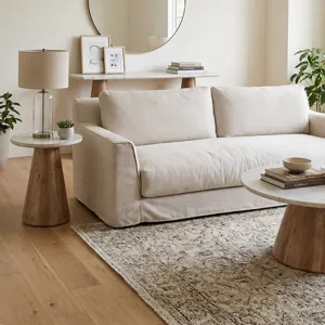 Vista 22" Side Table with White Travertine and Light Base
