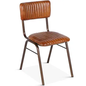 Wellington 17" Ribbed Leather Iron Dining Chair
