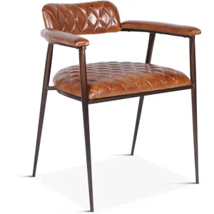 Wellington 23" Dining Armchair in Diamond Leather and Iron