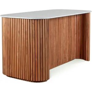 Wales 68" Kitchen Island in Natural Acacia with White Marble Top