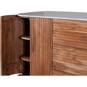 Wales 68" Kitchen Island in Natural Acacia with White Marble Top