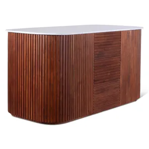 Wales  68" Kitchen Island in Walnut Brown with White Marble Top
