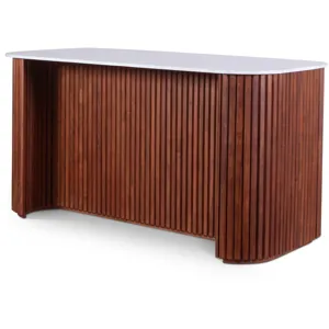 Wales  68" Kitchen Island in Walnut Brown with White Marble Top