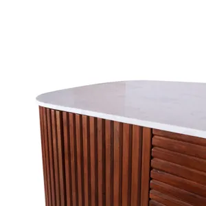 Wales  68" Kitchen Island in Walnut Brown with White Marble Top