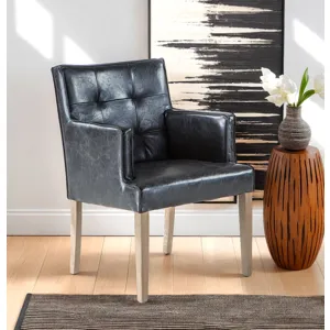 Grosvenor Madison 24" Dining Armchair in Black Leather with Light Legs