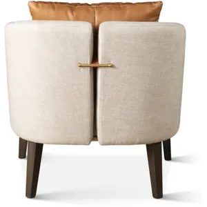 Upholstered Seating Jessie 22" Accent Chair in Beige Linen with Tan Leather Accent Pillow