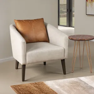 Upholstered Seating Jessie 22" Accent Chair in Beige Linen with Tan Leather Accent Pillow