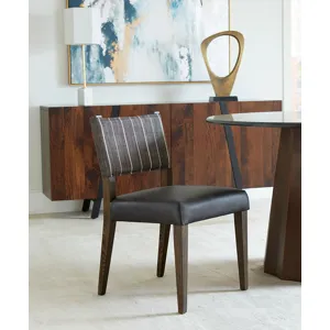 Grosvenor Maya 21" Dining Chair in Black Striped Linen and Black Leather