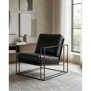 Grosvenor Bogart Modern 30" Accent Chair in Ebony Black Leather
